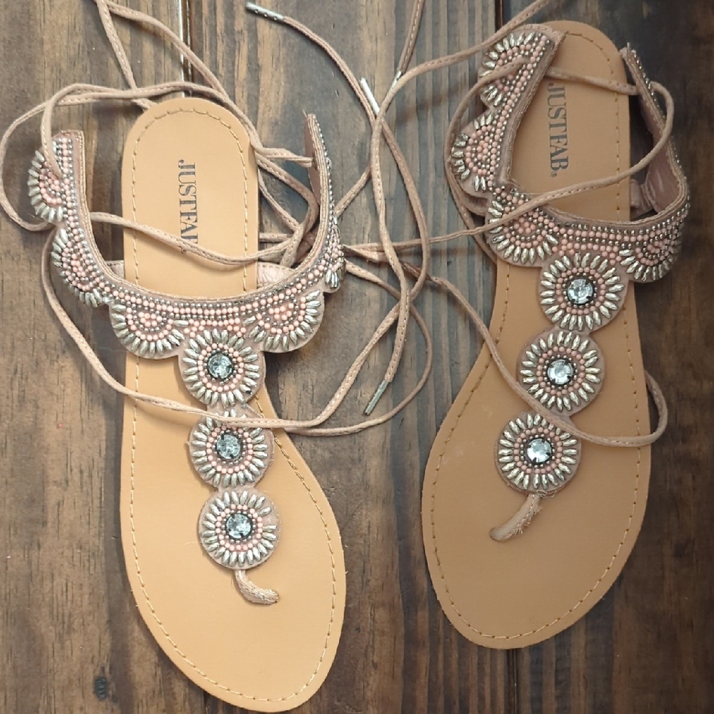 JustFab Beige Embellished Sandals